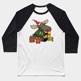 Christmas card with Santa’s helper The Moose gathering the gifts Baseball T-Shirt